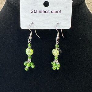 Chic Green Beaded Earrings with Stainless Steel Hooks